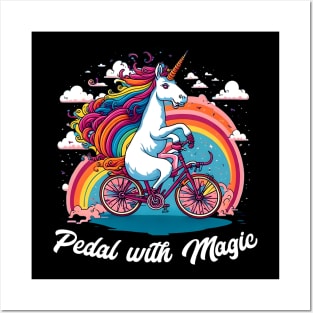 Padel with magic |  A unicorn riding a bicycle with a rainbow trail behind it Posters and Art